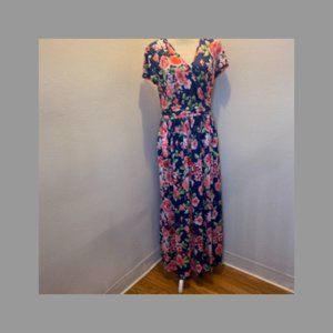 Ouges Womens Multicolor V Neck Floral Print Short Sleeve Maxi Dress Size…